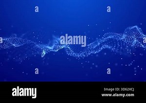 Waves transmit silent codes through a luminous matrix. Particles pulse with digital motion. 3D rendering. Seamless loop.