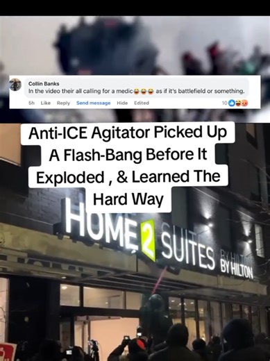 Anti-ICE Agitator Picked Up A #flashbang Before It Exploded , & Learned The Hard Way #antiiceprotest #ICE #iceraids #iceprotesters