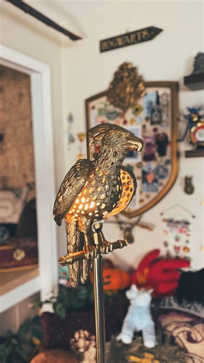 This phoenix lamp tho 🤯🔥 This Harry Potter Phoenix floor lamp has been on my wish list for so many years! The design 10/10 and glow it gives is the perfect vibe. Thank you @potterybarnteen for sending it my way. I will cherish it forever! 🐦‍🔥 🛒: @potterybarnteen | gifted -Made of aluminum and iron w/ antique brass finish -On/Off foot press button -61” tall #harrypotter #phoenix #gryffindor #hogwarts | tiff.dalton