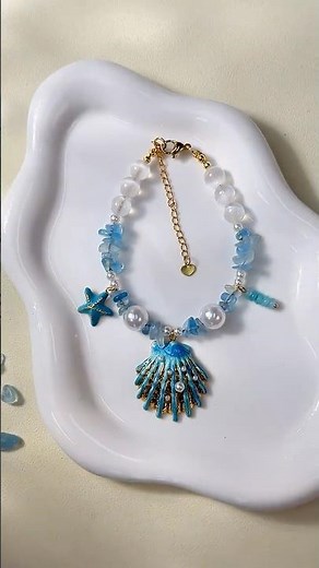 🌊 Aquamarine Ocean Shell Bracelet DIY | March Birthstone Handmade Jewelry