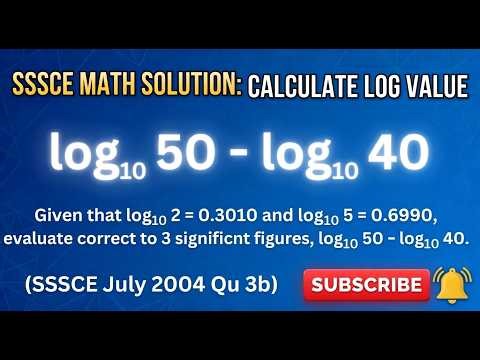 LOGARITHMS WAEC & JAMB Past Questions 2004 log₁₀ 50 − log₁₀ 40 Given log₁₀2 = 0.3010 and log₁₀5