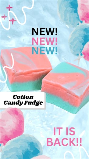 We're thrilled to announce the return of our beloved Cotton Candy Fudge! This whimsical treat brings back the sweet nostalgia of childhood fairs with its delightful pink and blue swirls and melt-in-your-mouth texture. Crafted with care in Wisconsin, it's a perfect indulgence for those who cherish classic flavors with a fun twist. | Valley Fudge & Candy