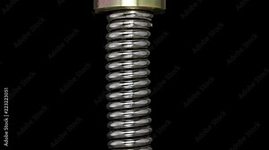 test of reliability of a spring, compression and decompression by a hydraulic press, close-up