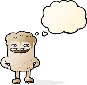 cartoon bad tooth with thought bubble