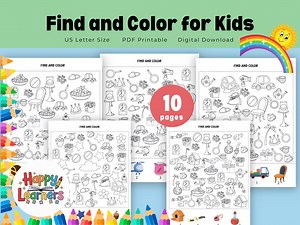 Find and Color for Kids, 10 Hidden Object Coloring Pages, Printable Seek and Find Activity Book, Preschool & Kindergarten PDF Download - Etsy