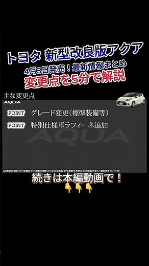 【5分で解説】4月3日発売トヨタ新型改良版アクア 変更点、装備、特別仕様車、価格、日産ノートとの比較など #トヨタ #アクア #マイナーチェンジ #コンパクトカー