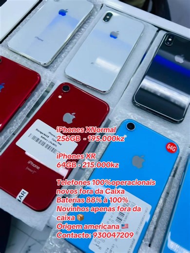 iPhones XNormal 256GB - 195.000kz iPhones XR 64GB - 215.000kz Telefones 100%operacionais novos fora da Caixa Baterias 88% à 100% Novinhos apenas fora da caixa 📦 Origem americana 🇺🇸 Contacto: 930047209 | Rosario iPhone