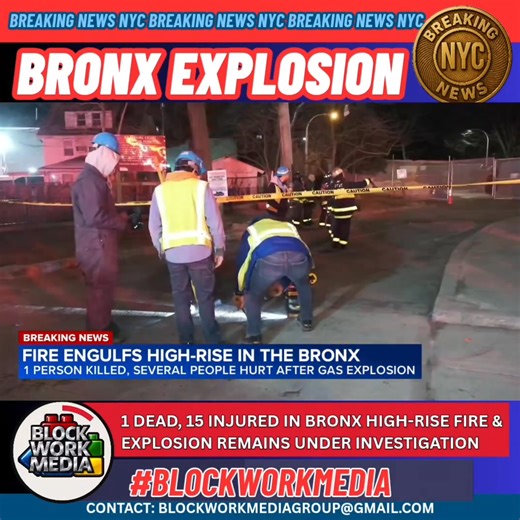 1 DEAD, 15 INJURED IN BRONX HIGH-RISE FIRE & EXPLOSION A deadly fire and explosion tore through a Bronx high-rise early Saturday morning in Eastchester, leaving one person dead and at least 15 others injured. The fire broke out around 12:19 a.m. on the 15th floor of the Boston Secor Houses on Bivonia Street. FDNY was already on scene investigating a possible gas leak when an explosion occurred about 15 minutes later, turning multiple top-floor apartments into an inferno. 📹 Citizen App video sho