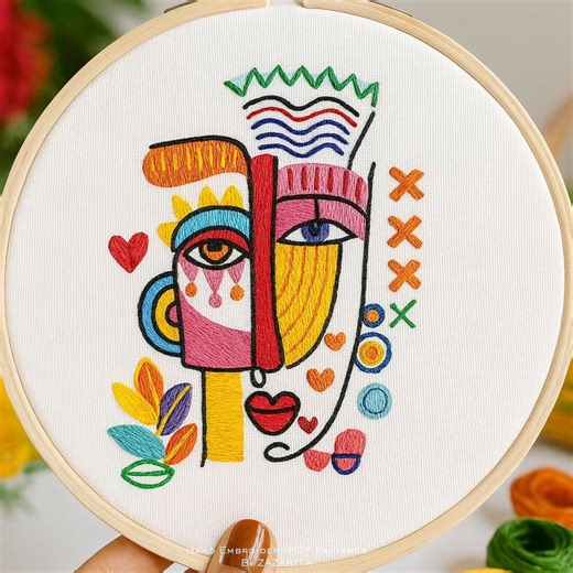 Picasso Inspired Face Embroidery Pattern: Modern Abstract Art (PDF Download) - Etsy