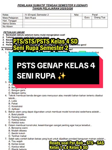 PSTS Kelas 4 Semester 2 Seni Rupa: Soal & Edit