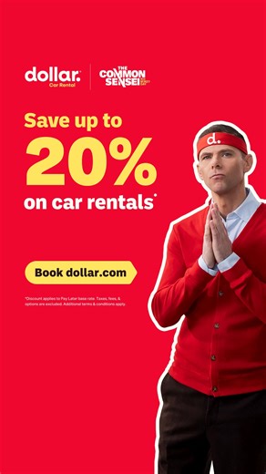 The Common Sensei approach to travel? Save up to 20% on rental cars when you book on dollar.com. Makes sense. Terms apply. | Dollar Car Rental