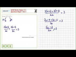 GCSE Maths EDEXCEL Specimen Set 1 Higher Paper 1 Q14 Algebraic fractions