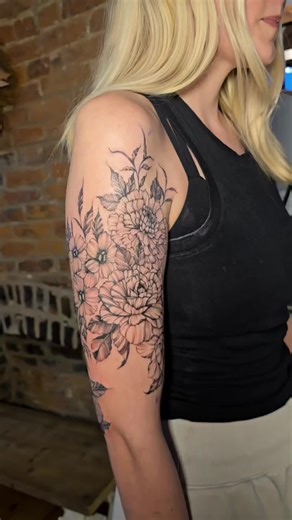 More to come on this floral sleeve 🫶🏻 #femaletattooartist #finelinetattooartist