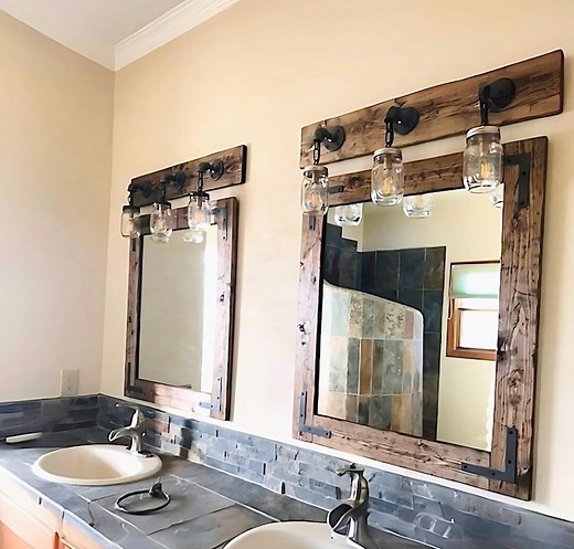 Rustic Distressed Wood Framed Mirror With Oil Bronze Metal Brackets, Farmhouse Bathroom and Wall Mirror, Vanity Decor Made in USA - Etsy