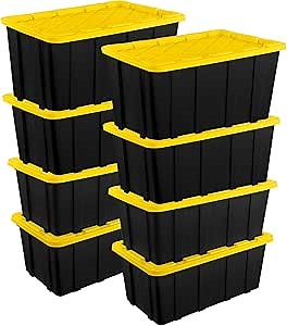 Sterilite 8-Pack Industrial Tote, Plastic Storage Container Bins with Lids, 38 Gallon - Heavy-Duty Organizing Containers for Closet, Bathroom, and Office