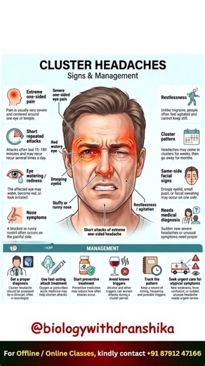 Cluster Headaches: Signs & Management 🧠#clusterheadache #headache #migraineawareness #neet