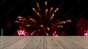 The wooden table top becomes an enchanting display under the fireworks, its natural finish and unique patterns providing a stunning backdrop for the showcased objects, bathed in the night’s colorful.