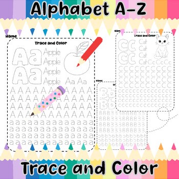 Alphabet A-Z,Alphabet Trace,Trace and Color,A-Z,Coloring Book,Coloring Pages