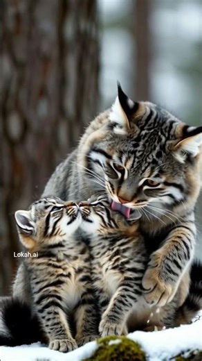 ​Wild Love: Bobcat Mom Cuddles Her Twin Kittens in the Snow!