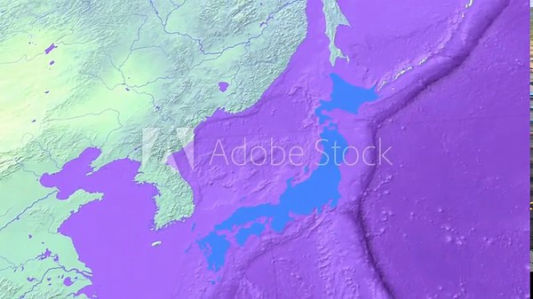 Zoom from Earth to Japan. World map animation with highlighted borders of countries. East Asia Cinematic 3d world map animation highlights aerial views, tourism, and travel. 4k
