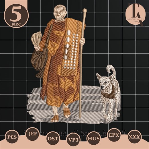 Buddha Monk Embroidery File, Spiritual Quote Embroidery Design, Zen Meditation Art With Dog, Inspirational Peace Design - Etsy