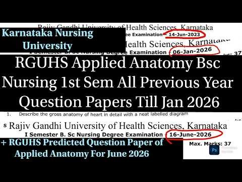 RGUHS Bsc Nursing 1st Sem Applied Anatomy All Previous Question Papers 2026