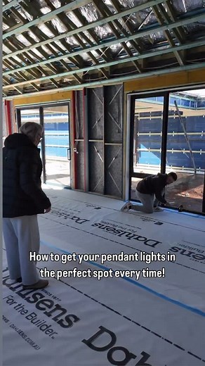 4 comments | Want to get your pendant lights in the perfect spot? Here’s how we did it… blue tape, laser level, tape measure and a playlist of bangers to keep it fun  We marked out the kitchen island, dining table and lounge so all the pendants line up exactly where they should. This ceiling is timber-lined so there’s no patching mistakes! Bit of planning now saves the regret later. | Katrina - Tips for Building & Design | Facebook