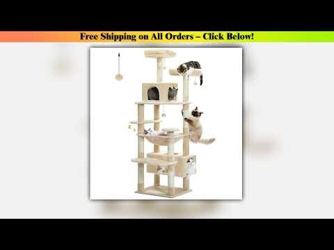 Sturdy Multi-Level Cat Tree Tower with Natural Sisal Scratching Posts,Cozy Hammock&Condo, Large