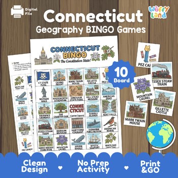 Connecticut State Geography BINGO | CT History Landmarks Symbols Activity