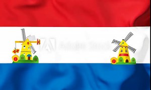 "Create a cartoon version of the Dutch flag with tulips, windmills, and clogs dancing together." Stock Video