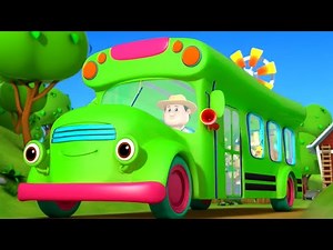 Wheels On The Bus, Green Bus Song and Nursery Rhyme for Children