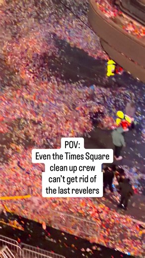 New Year’s Eve in @timessquarenyc was so fun, some people don’t want to go home! The clean up crew tried to blow the away, but I suspect they’re still there. #nyc #timessquare #happynewyear | Experience the Big Apple NYC