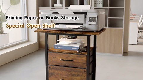 GYIIYUO 2 Drawer File Cabinet with 24'' Extended Desktop, Mobile Filing Cabinet, Rolling File Cabinet with Side Bag, Fabric Drawer, Fits A4/Letter Size, Printer Stand Home Office, Light Brown