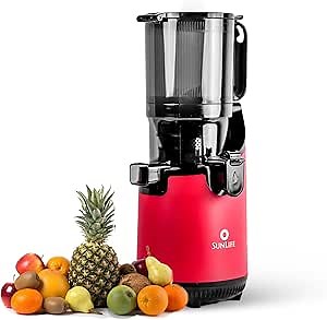 Sunlife Large Mouth Cold Press Juicer Machine - 200-Watt Slow Masticating Juicer Extractor Easy to Clean, Dishwasher Safe, and BPA-Free Juicer Machines Vegetable and Fruit (Red)