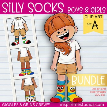 Silly Socks Kids Clipart BUNDLE — Crazy Sock Day, Spirit Week