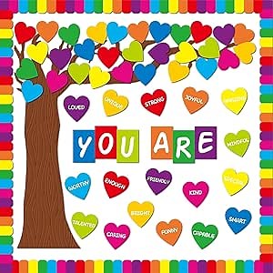 Valentine's Day Classroom Tree Bulletin Board Decorations Set Motivational Inspirational Heart Shape Welcome Back to School Colorful Paper Cutouts for Teacher Chalkboard Wall Home Supplies