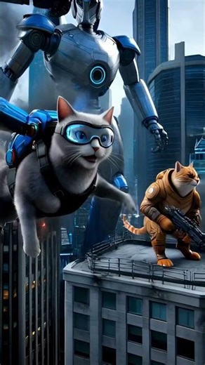 🐱🤖 Cat Guardians vs Giant Robots – City Under Siege! #shorts