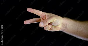 man opens index and middle fingers and shows gestures