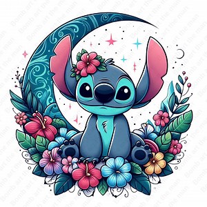 Stitch With Flowers Clipart, Cute Stitch Clipart, Stitch Png, Transparent Design, Instant Download - Etsy