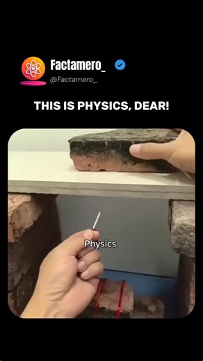 Factamero_ on Instagram: "In this simple yet fascinating experiment, bricks are held together by nothing more than a rubber band and physics itself. The tension in the band and the weight distribution of the bricks create stability where it seems impossible. This demonstration is a great reminder of how forces balance, how friction and gravity interact, and how everyday objects can perfectly illustrate the principles of mechanics. Physics is not just theory in a textbook — it’s all around us, sh