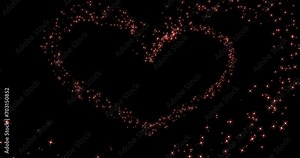 Red particle glitter glow heart effect material background (transparent background) with alpha channel. Loop material, overlays and frames.