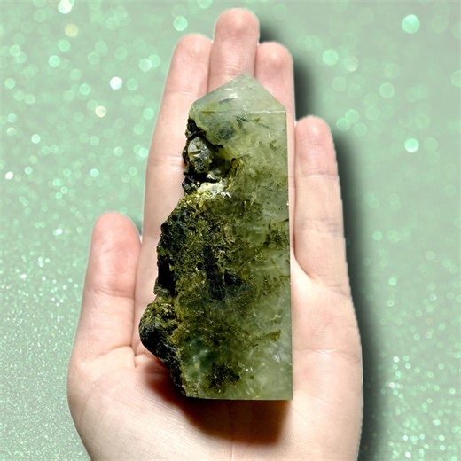 Prehnite Point Tower | Green Prehnite With Epidote | Heart & Solar Plexus Chakra | Witchy Halloween Altar | Half Polished Points | You Pick! - Etsy