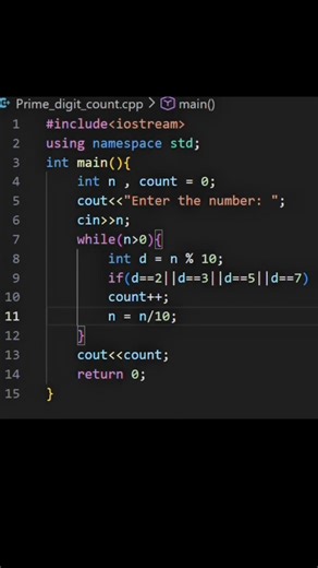 Count prime digits in a number using C++ 🔥Beginner logic that interviews love 💯#coding #shorts