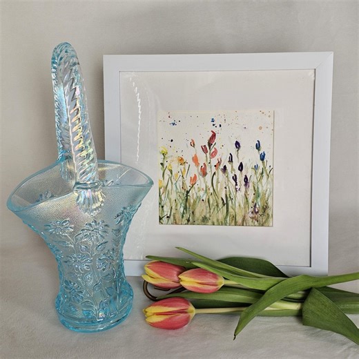 Ice Blue/azure Carnival Glass Handled Basket With Daisy Pattern by Imperial Glass Company - Etsy