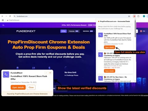 PropFirmDiscount Chrome Extension – Auto Prop Firm Discounts, Coupons & Deals