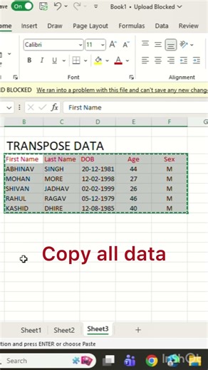 Transpose means converting data into row to column base