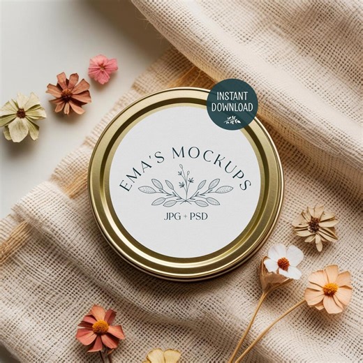 Round Sticker Mockup, Gold Metal Tin, Candle Sticker, Gift and Favor Label Display 206 - Etsy
