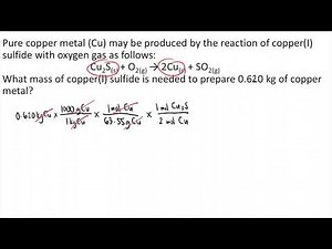 Pure copper metal (Cu) may be produced by the reaction of copper(I) sulfide with oxygen gas as