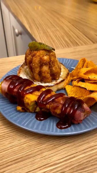 726K views · 11K reactions | Crispy Dorito Chicken Burger! With a side of corn & bacon skewers  | Chefclub Network | Facebook