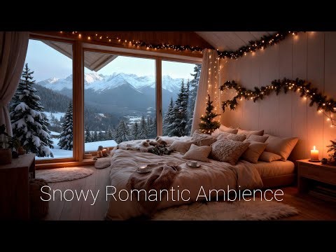 Cozy Bedroom Ambience Romantic Music, Winter Cabin, Relaxing Holiday Ambience with Snowfall